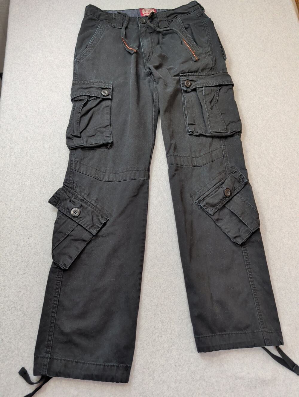 Matchstick Mens Cargo Utility Pants Heavy Cotton Black 29/30 Tactile Pockets